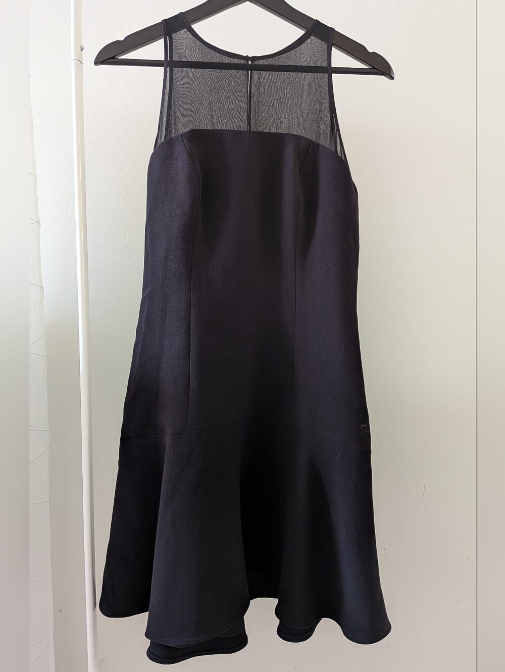 Club Monaco Black Mesh Yoke Flared Dress